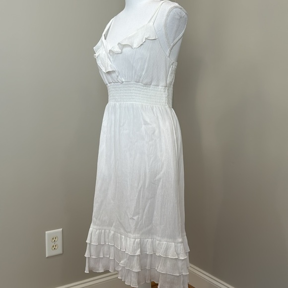 White Ruffle Sun Dress with Criss-Cross Bodice, Smocked Waistline & Full Skirt - Picture 6 of 10